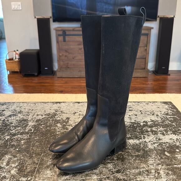 Chloe Black Tall Leather and Suede Riding Boots Size 38.5